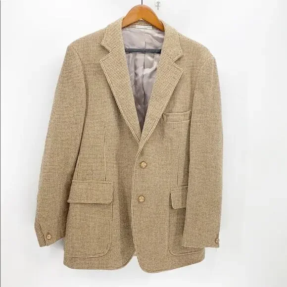 Vintage made in Poland herringbone wool blazer grandpacore academia professor